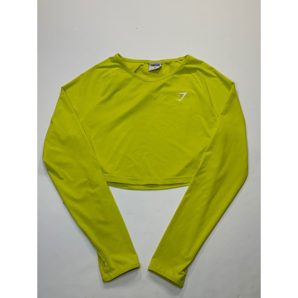 Gymshark Training Long Sleeve Crop Top Yellow Green Thumbhole Cuffs Womens M